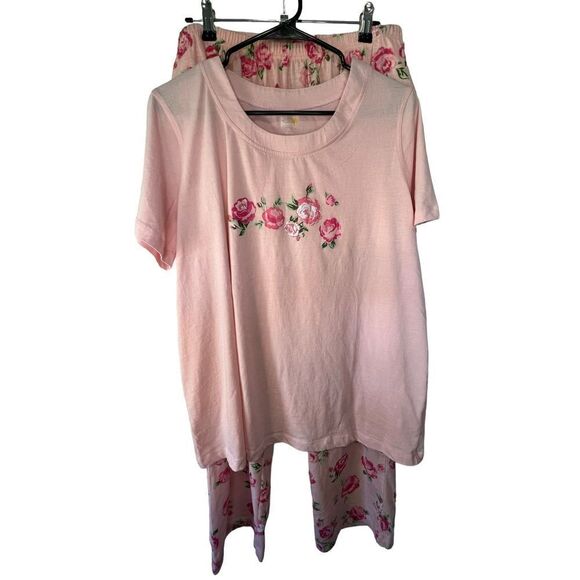 Moon Beams Pink Floral Patterned Three Piece Stretchy Cozy Pajama Set - Picture 1 of 8